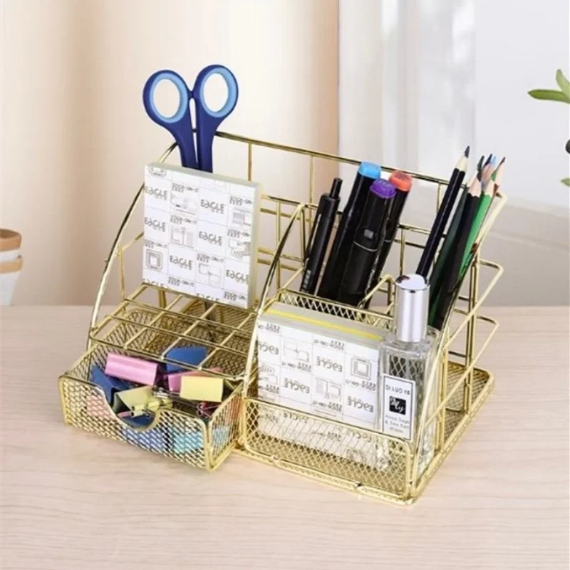 Organizador de escritorio de Metal nórdico compacto, almacenamiento multifuncional elegante para oficina, hogar, escritorio, cajón, organizar archivos, bolígrafos, Cos