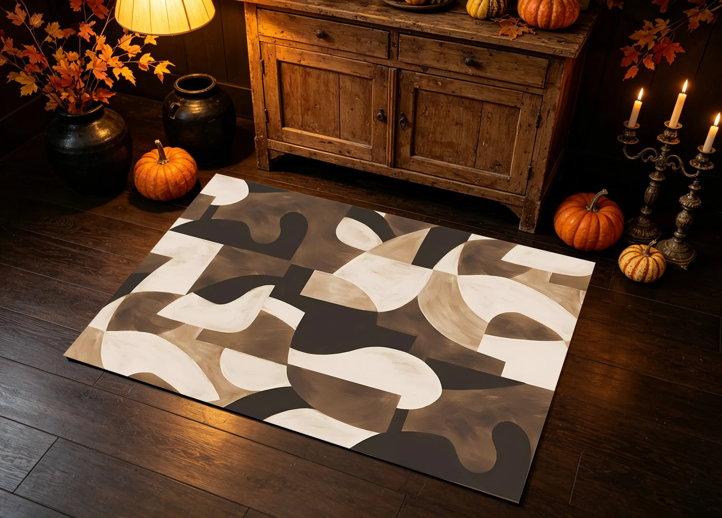 2D Large Rug Brown White Irregular Geometric Patchwork Wabi Sabi Style Living Room Bedroom Carpet