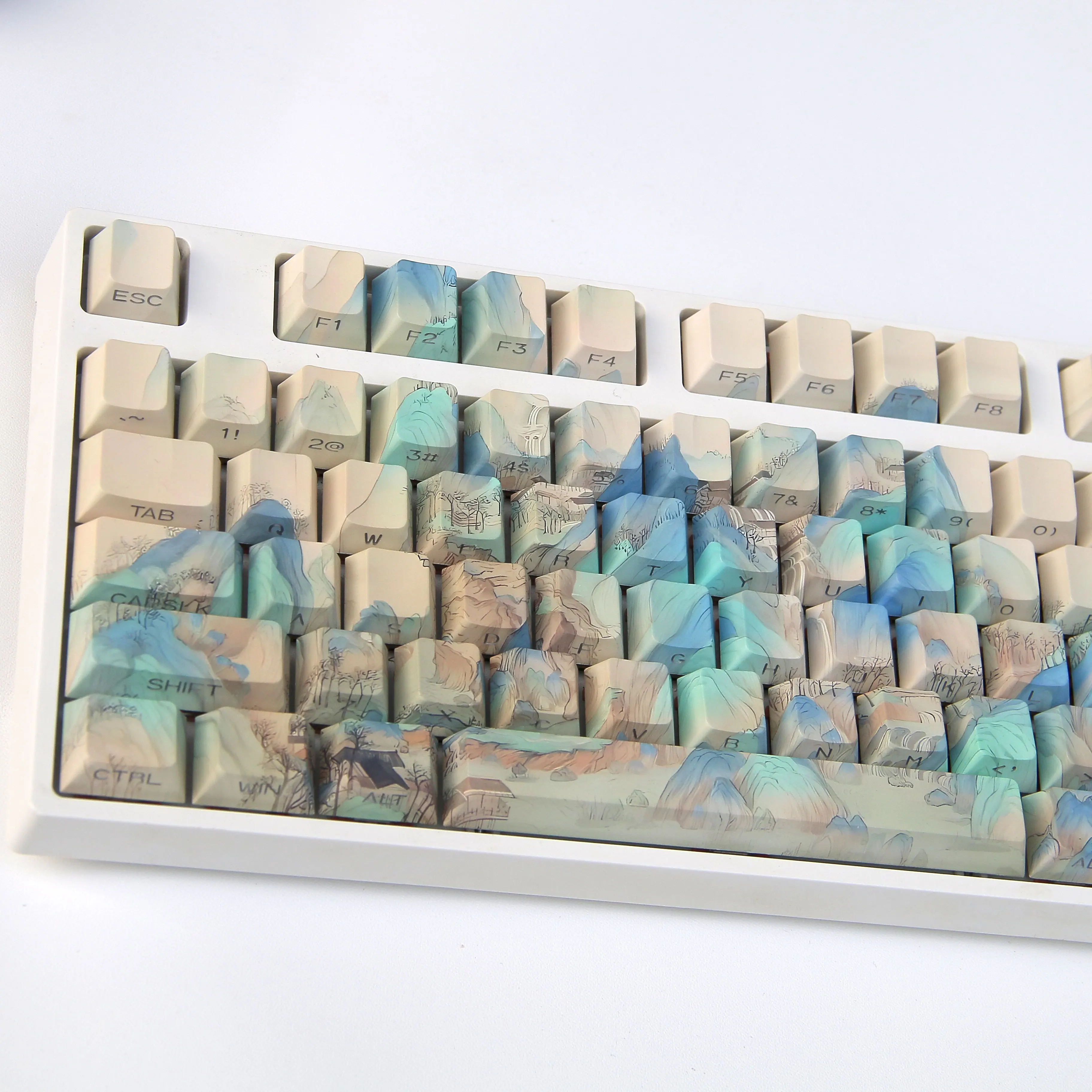 Thousands of miles of ancient style oil painting style mechanical keyboard side engraved light original PBT keycap