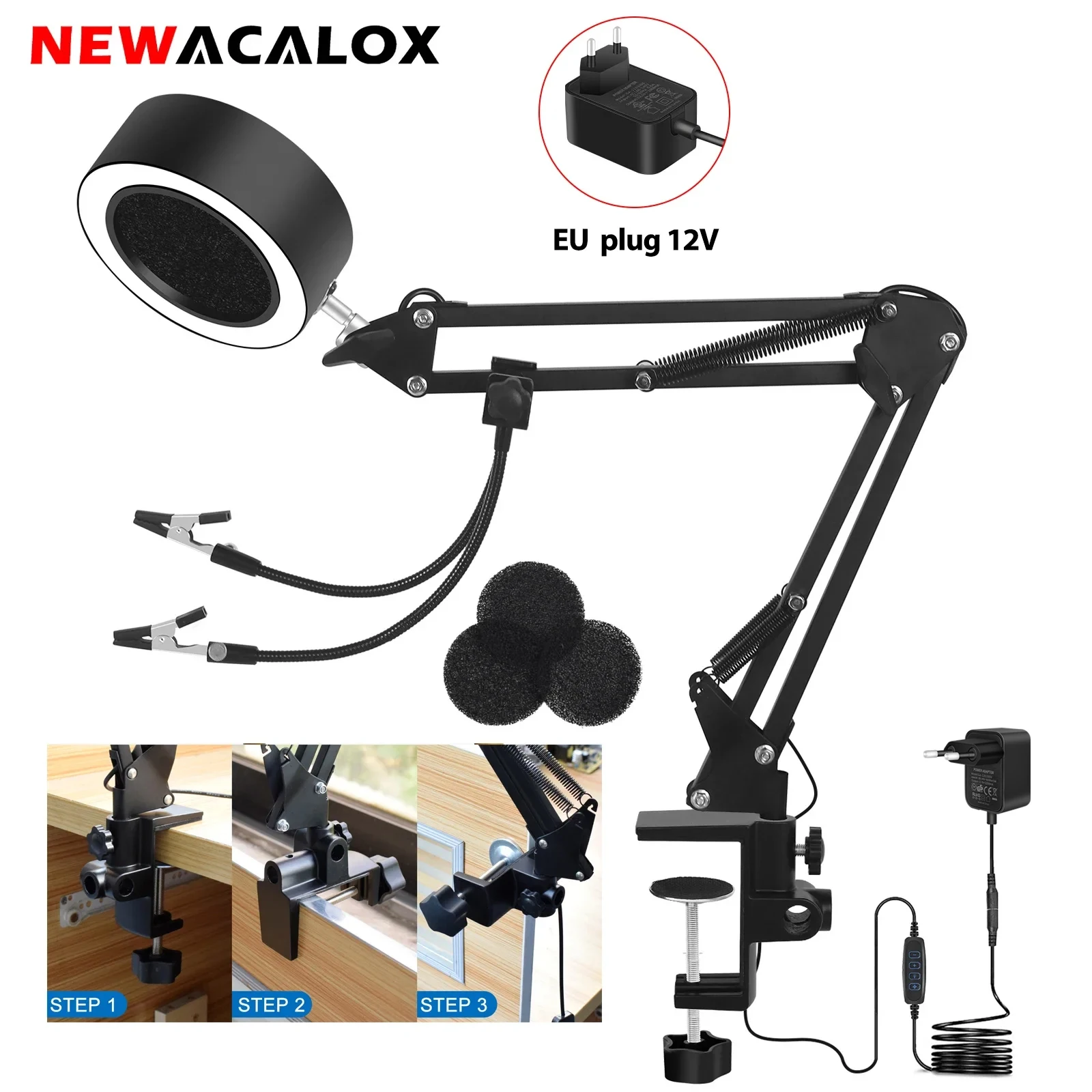 NOWOŚĆ WENTYLATOR WYDECHOWY DO LUTOWNICY NEWACALOX Wtyczka EU/US 48 diod LED SMD Trzecia pomoc ręczna z gąbką filtrującą