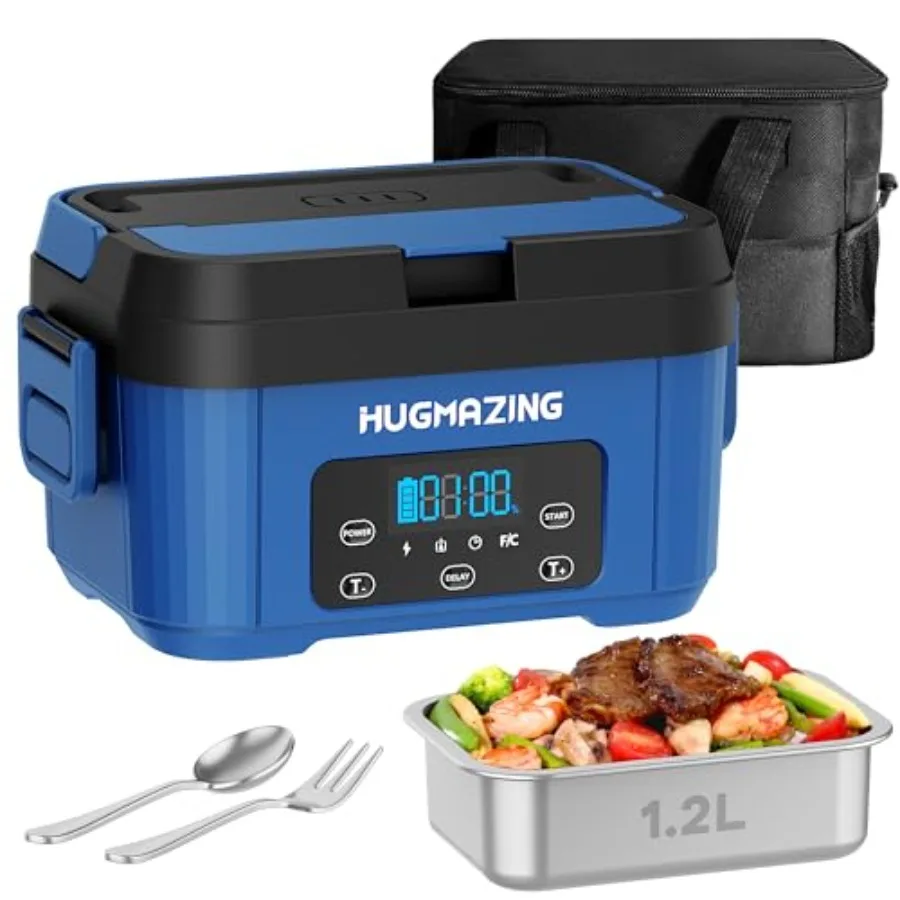 

Cordless Electric Lunch Box for Work and Travel Stainless Steel 1.2L Container, Black, Rechargeable Self-Heating with Fast 15-M