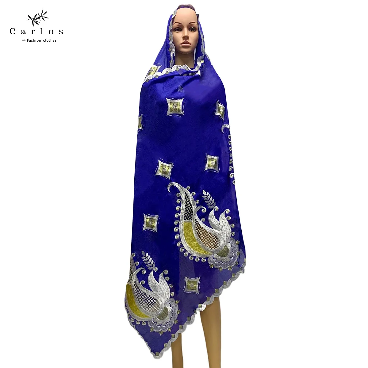 New Hot Sale African Women Scarfs Big Circle Design Big Embrodiery  Cotton   Big Scarf for Shawls Pashmina 220 * 103 cm