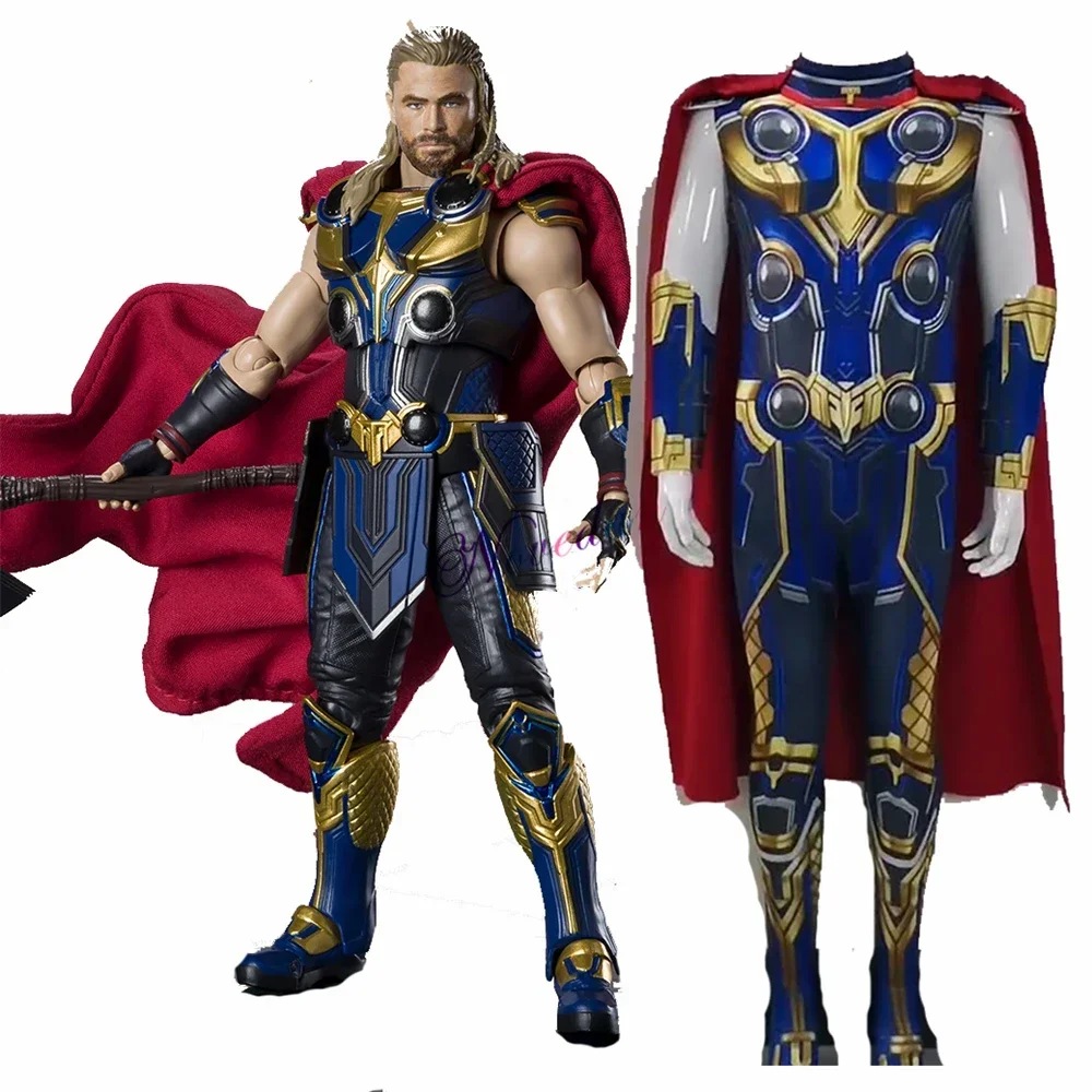 Costume d'Halloween FantrenforThor Love and Thunder pour enfants et adultes, costume de cosplay, fête d'anniversaire, cape de héros souriante, combinaison trempée, ensemble de vêtements