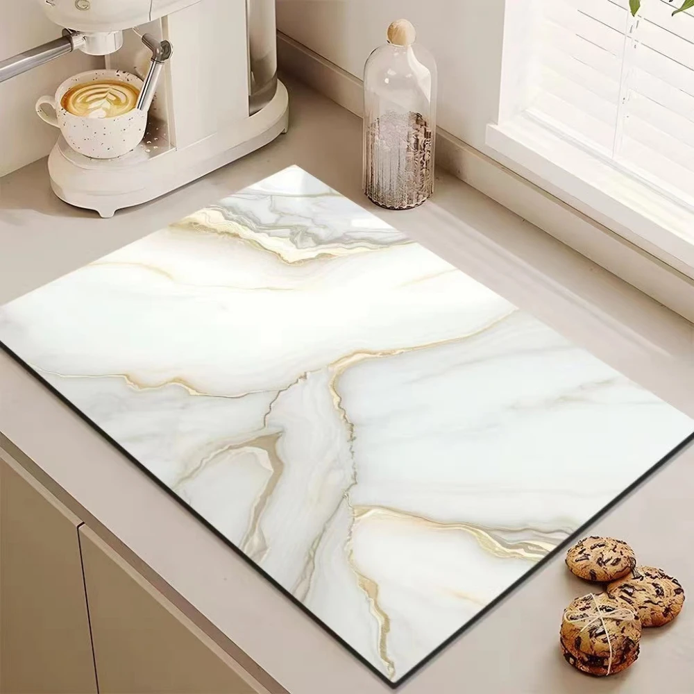 VIKAMA Household Light Luxury Marble Draining Countertop Diatomite Absorbent Non-Slip Table Mat Kitchen Counter Drain Mat