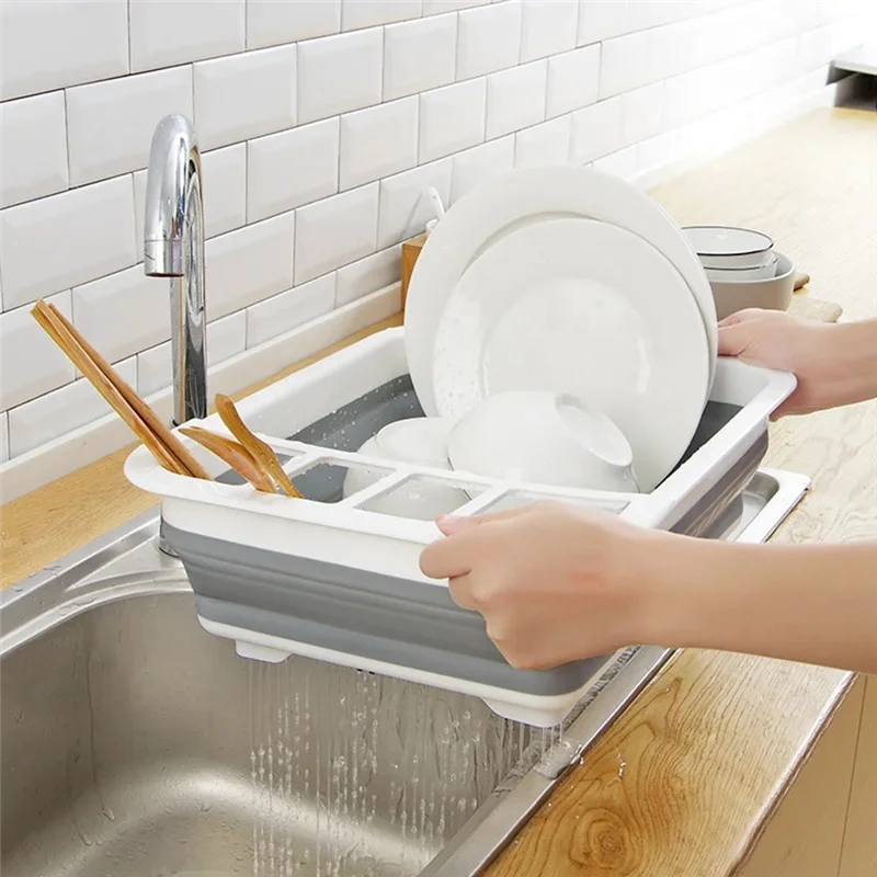 

F-T Foldable Kitchen Dish Rack For Storing Tableware, Bowls And Chopsticks, Drain Tray, Household Drying Rack