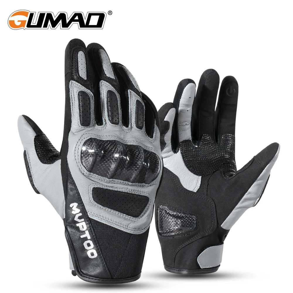 

Genuine Leather Cycling Gloves Touch Screen Breathable Carbon Fibre Protective Shell Bike MTB Sports Full Finger Glove Men Women