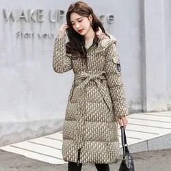 2023 New Down Cotton Coat Women's Winter Mid Length High Grade Temperament Thickened Fashion Warm and Comfortable Hooded Coat