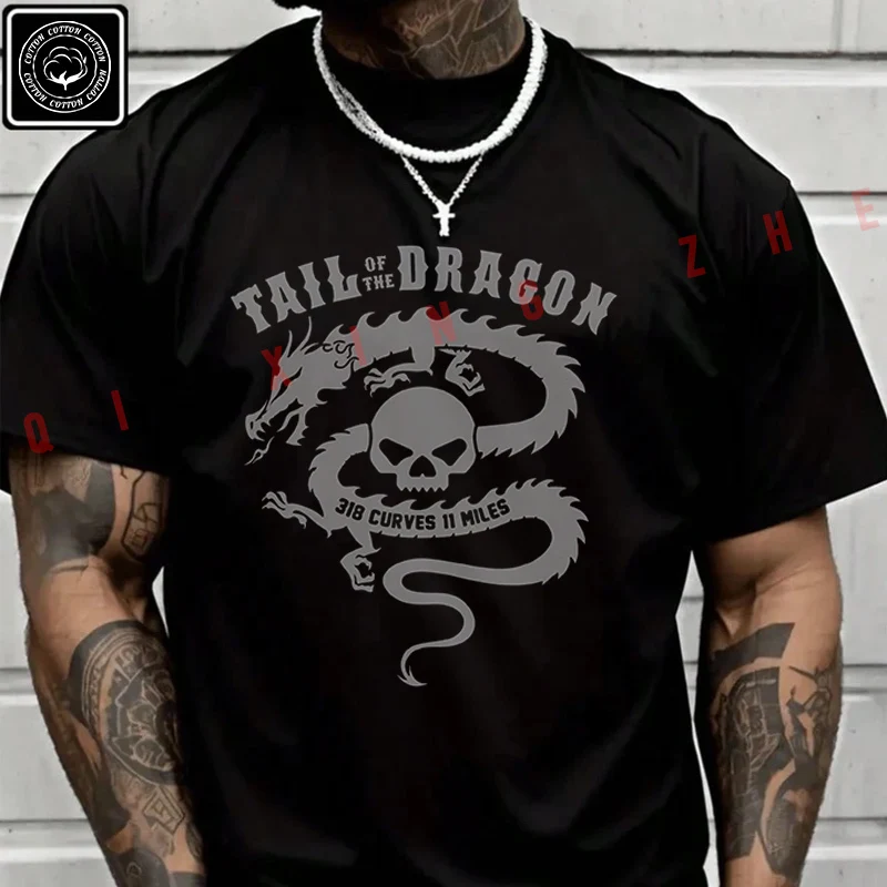 

Tail Of The Dragon Motorcycle T-Shirt Cotton Fans Men New Fashion Summer Short Sleeve Printing O-Neck T Shirt