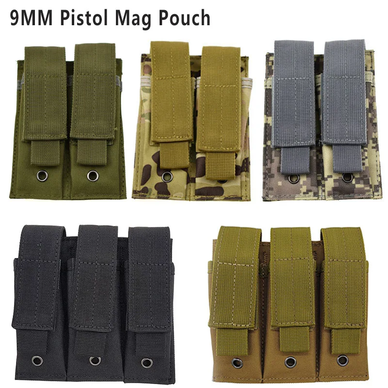 Double 9mm Pistol Magazine Pouch Molle Triple Mag Holster Holder Bag Attachment Package Tactical Hunting Accessories