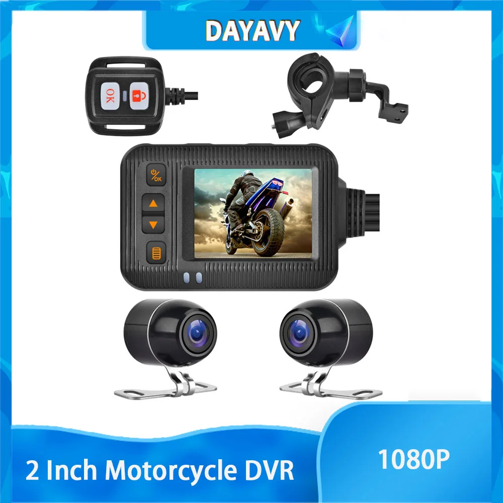 

DAYAVY 1080P Waterproof Motorcycle DVR Motorcycle Dash Cam 2 Inch Front Rear Camera Video Recorder DVR Black Night Vision Box