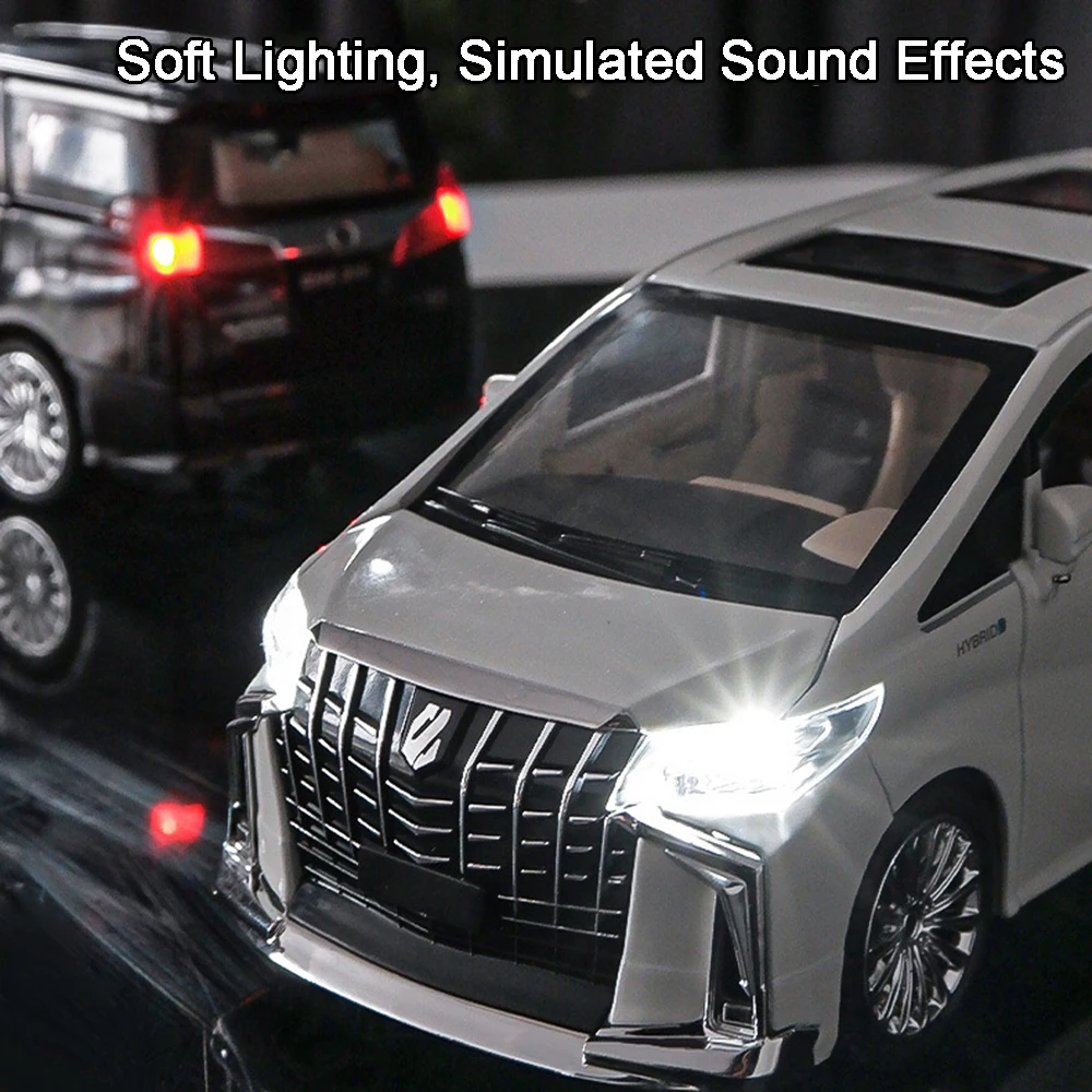 1:24 alphard vellfire modelo carro brinquedos liga diecast veículos de negócios em miniatura som luz portas abertas puxar para trás para crianças presentes