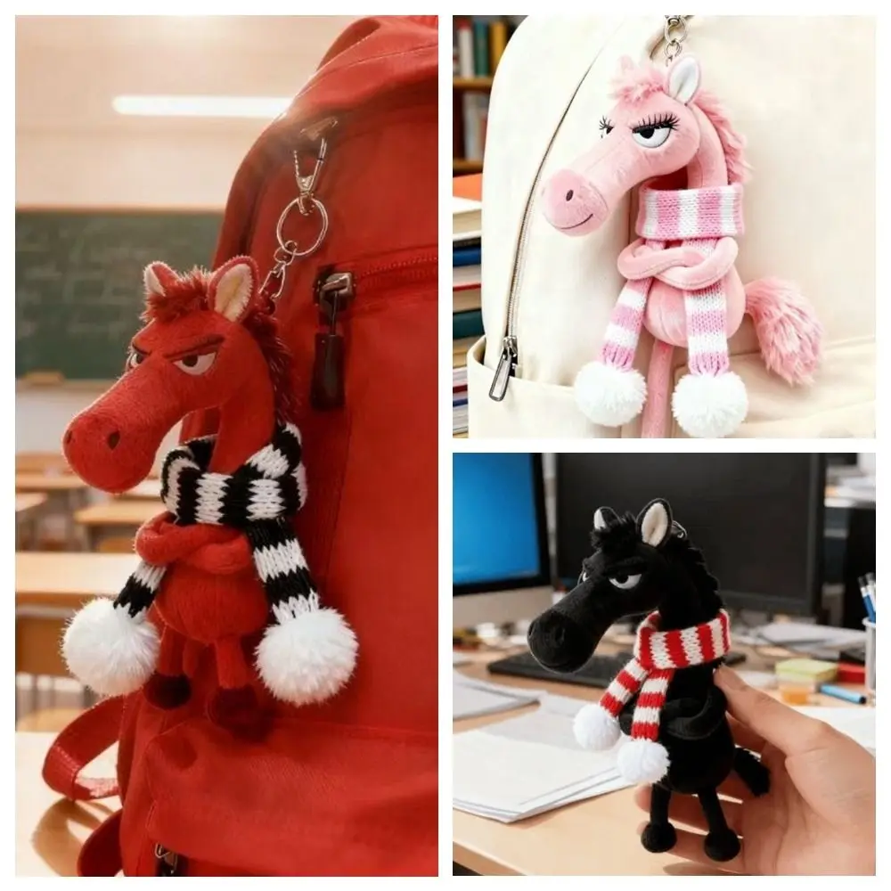 Cavalo dos desenhos animados chaveiro artesanato estilo fantasia pônei boneca de pelúcia recheado com cachecol simulação cavalo brinquedo presente aniversário
