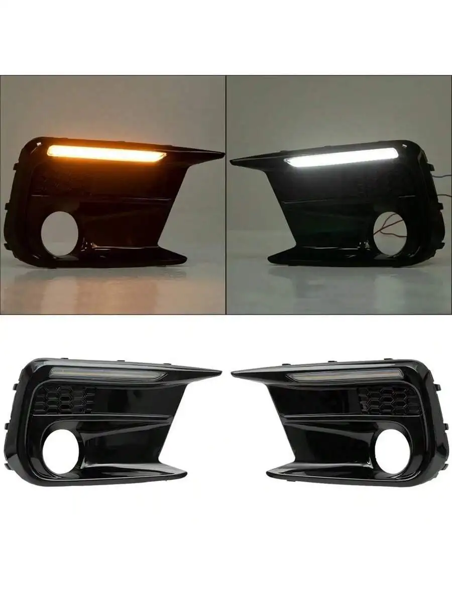 Front Bumper Driving Running LED DRL Turn Signal Light With Fog Light Hole Bezels Compatible With Subaru WRX/WRX STI 2018-2021