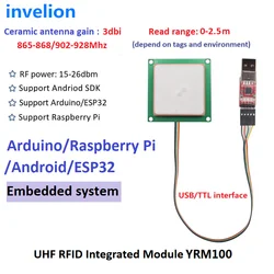 Módulo integrado RFID UHF de 1CM-2M, USB TTL UART, antena RFID de cerámica de 3DBI integrada, Control de acceso, lector RFID