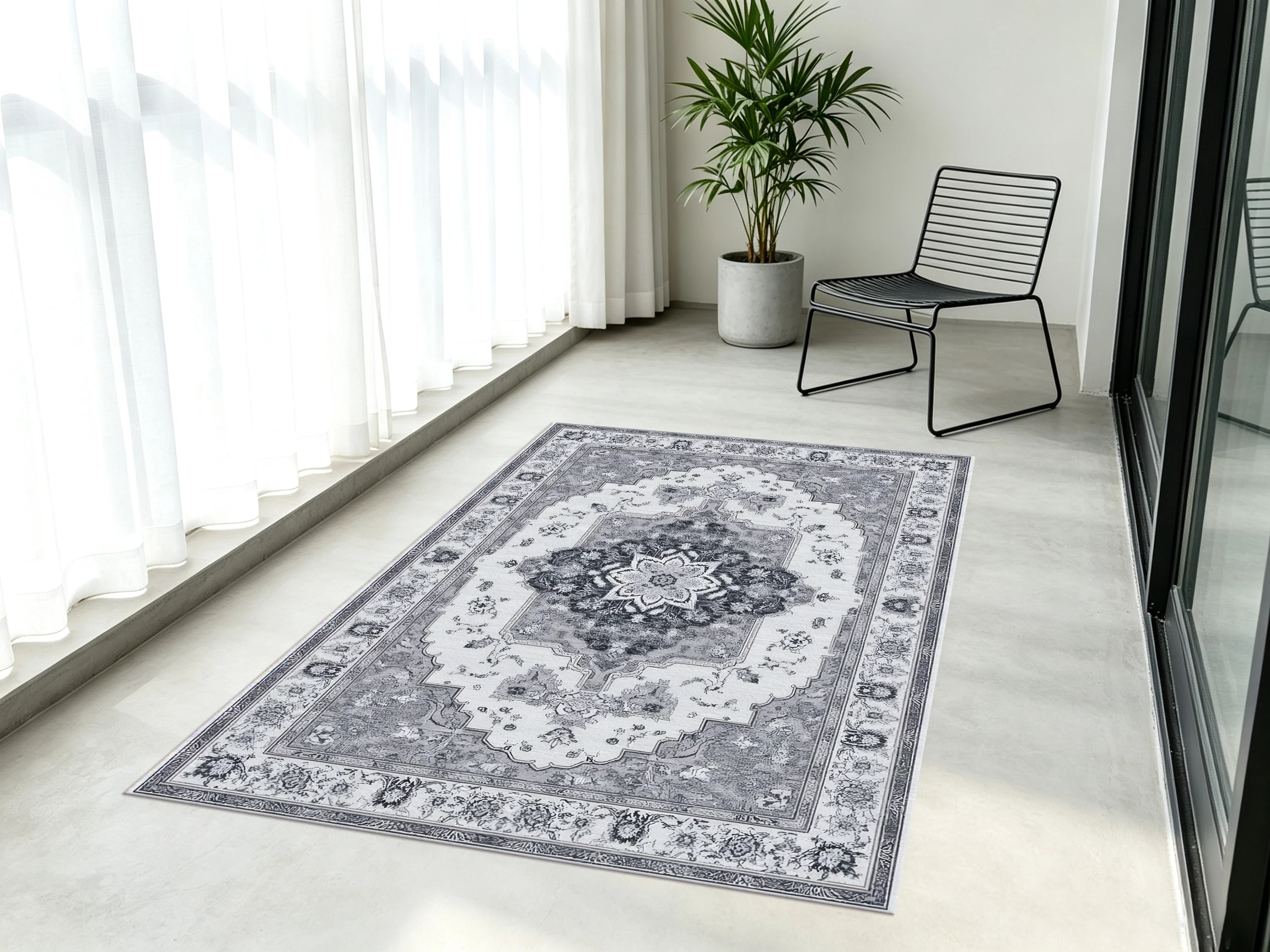 2D Light Gray European Retro Floral Pattern Rug, Soft & Comfortable, Suitable for Living Room & Bedroom, Enhances the
