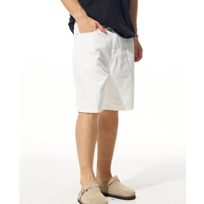 

summer trend simple white loose straight leg denim shorts