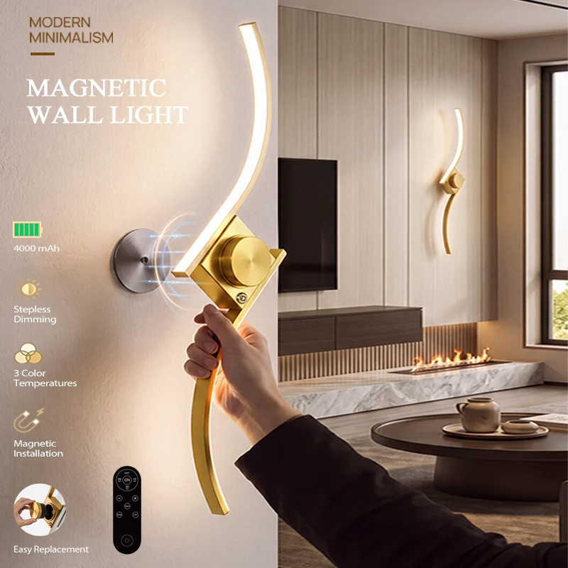 Image of 4W Nordic Light Luxus Retro Wiederaufladbare Wandlampe 4000mAh Touch 3-Farben Kabellos für Innenräume, Hotel, Wohnzimmer, Schlafzimmer LED-Beleuchtung