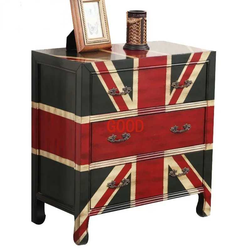 European Style Side Table Living Room Corner Table Desk Lamp Table Three-Bucket Cabinet British Style Retro Union Flag