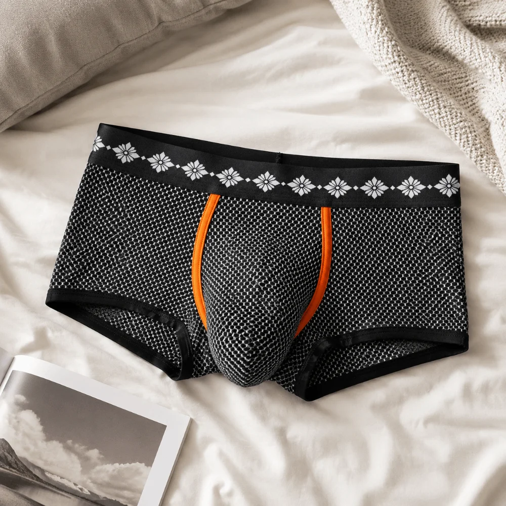 Comfortable Low-waist Men's Underwear Breathable Patchwork Briefs Boxer Mesh Design Panty for Male Boy