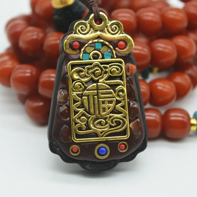 Wholesale Orange Red Bodhi Cinnabar for Bodhi plus Blessing Card Accessories Unisex Neck Hanging Beads