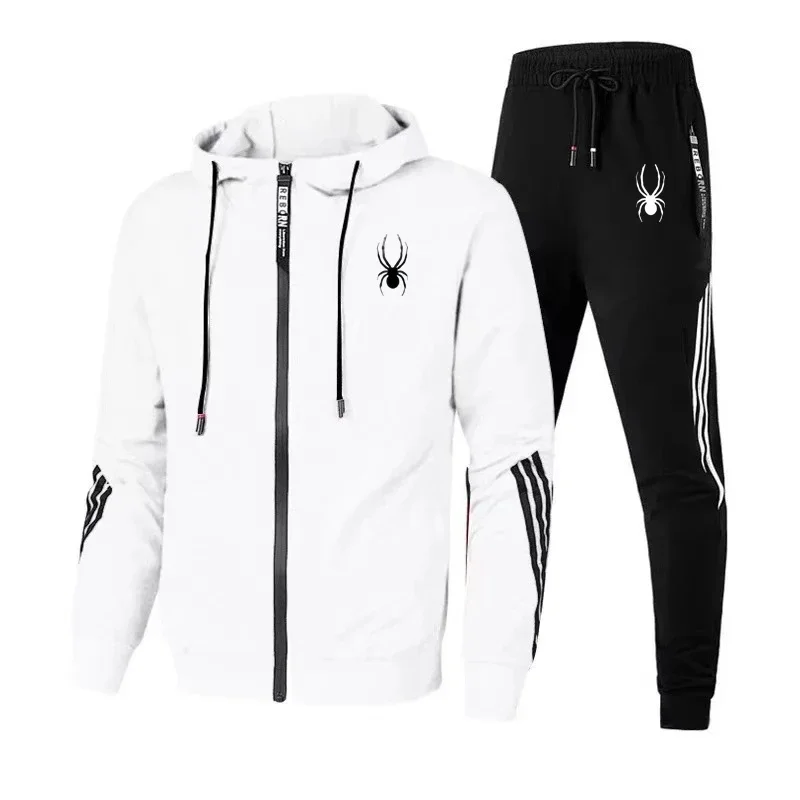 2024 Fashion men\'s sports zipper hoodie sweatshirt + high quality fitness jogging pants Casual sports zipper hoodie 2 sets