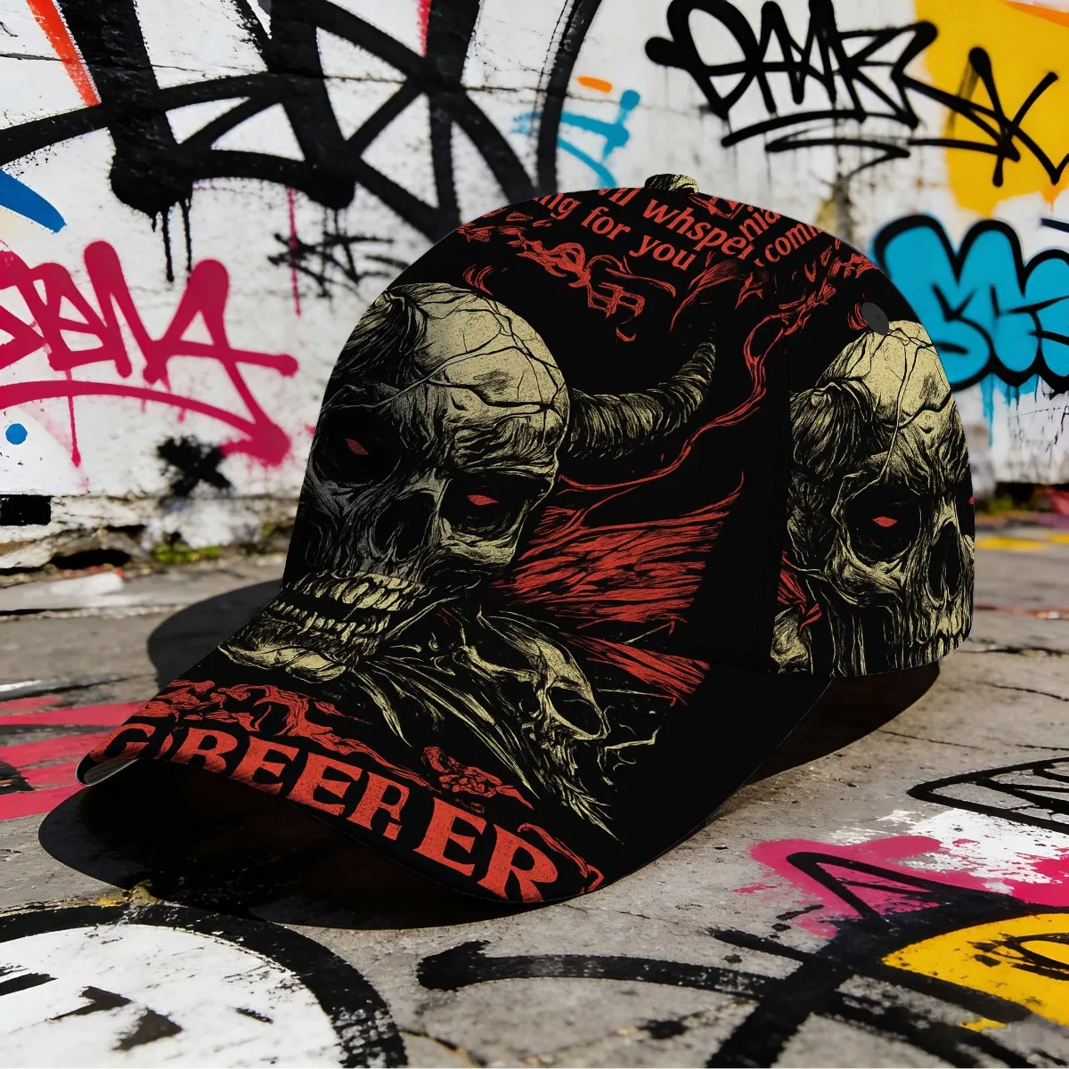 Custom 1pc Featuring A Skull Devil Whispers Design, This Classic Baseball Cap Is A Sporty Accessory Made From Lightweight Polyes