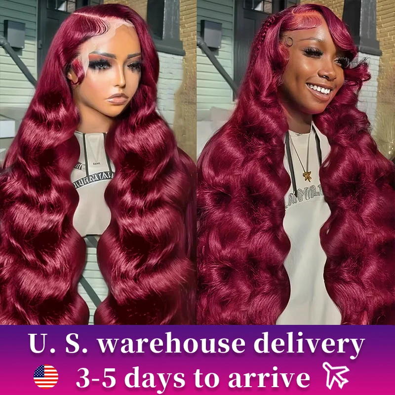 30 32 Inch 99J Burgundy 13x6 Lace Frontal Wigs Red Colored Body Wave 13x4 HD Transparent Lace Front Human Hair Raw Wig For Women