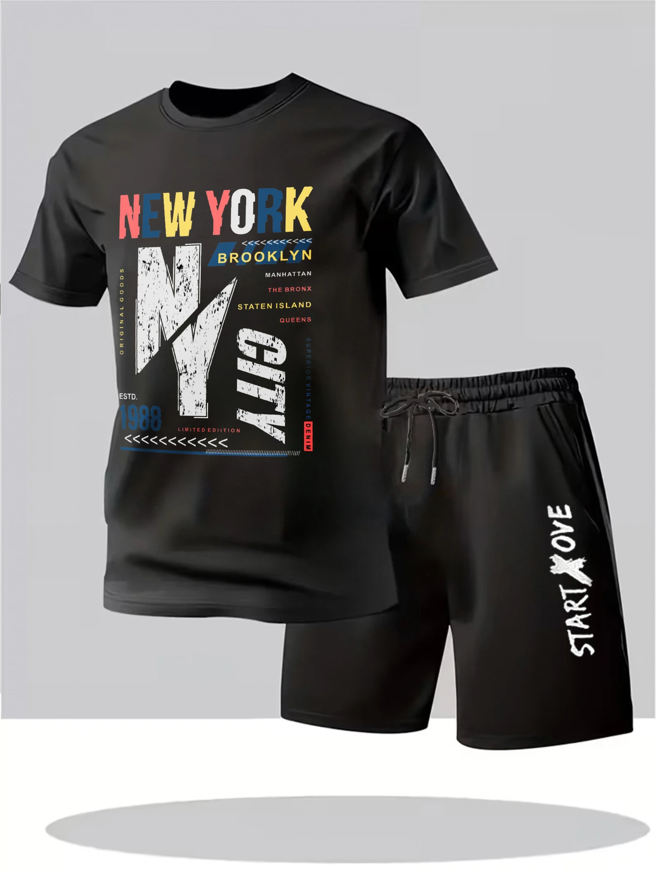 

Мужской летний комплект 2025: тонкий костюм-двойка с принтом, графический полиэстеровый свитшот, спортивный костюм Y2K