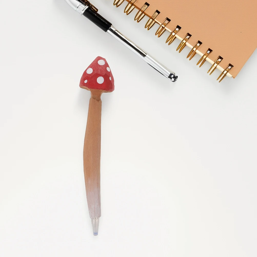 

2 Pcs Writing Pen Mushroom Ballpoint Student Mushrooms Novelty Pens Wood Funny Bulk