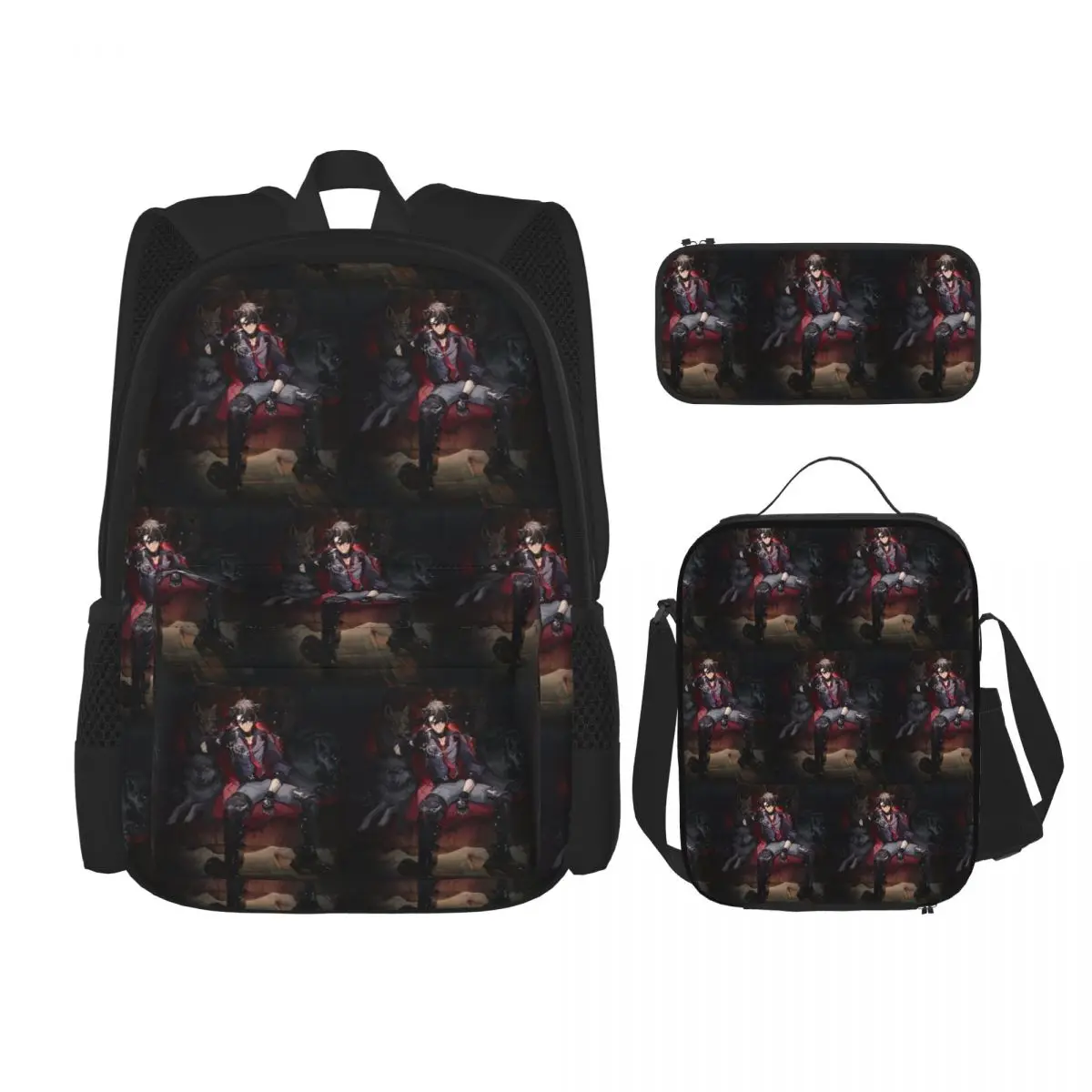 Genshin Impact Wriothesley Risley Backpacks Kids Bookbag School Bags Rucksack Lunch Bag Pen Bag Three-Piece Set