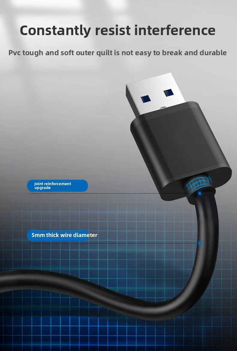 4-Port USB 2.0 Hub, USB-Verteiler Eins-zu-Vier, Mini-USB-Erweiterung für Laptop Desktop PC mit 15cm/100cm Kabellänge – Detail 4