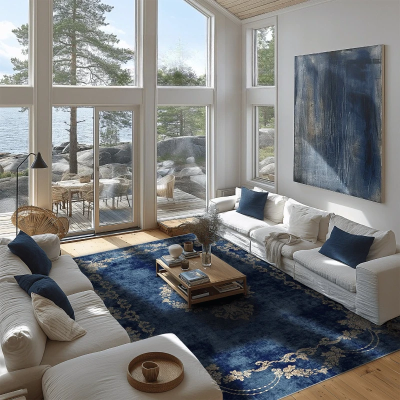 

Ковер в французском стиле для спальни, ретро-дизайн, большой ковер для гостиной, противоскользящий, мягкий напольный коврик, моющийся прикроватный коврик