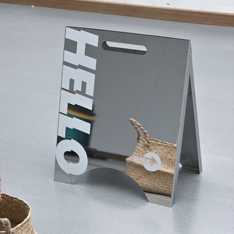 

ins mirror stainless steel floor standing sign, door floor vertical sign a word display sign