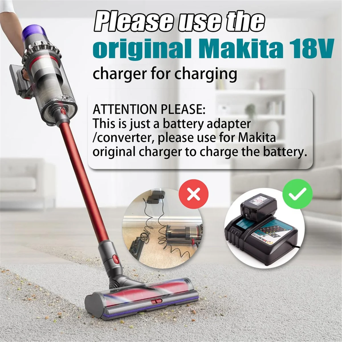 Adaptor MT18V11 untuk Makita baterai Lithium 18V Ke untuk Dyson V11 penyedot debu, untuk Makita baterai 18V ke V11 pengganti