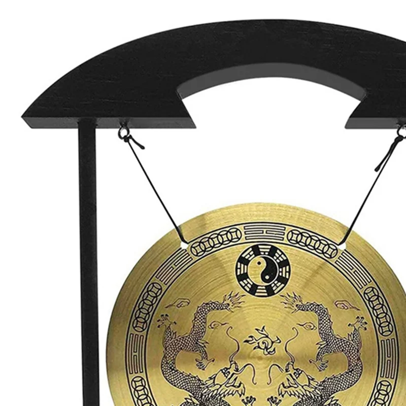 

【Новинка-распродажа】Настольный орнамент-фэн-шуй латунный гонг с подставкой и молотком-нежный домашний декор, дизайн двойного дракона