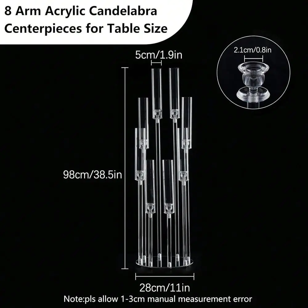 1PC 38.5in Tall Arcylic Candlesticks Holder Wedding Centerpieces For Tables ,8Arm Clear Candelabra Candle Holder For Wedding, T view 2