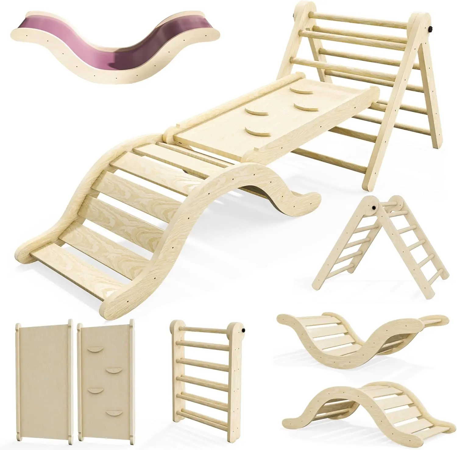 ชุดสามเหลี่ยม Climber 5 in 1, เด็กวัยหัดเดินของเล่นปีนเขาในร่มพับ Ramp & Arch & Mat สําหรับ Montessori Play Gym สําหรับ Todd