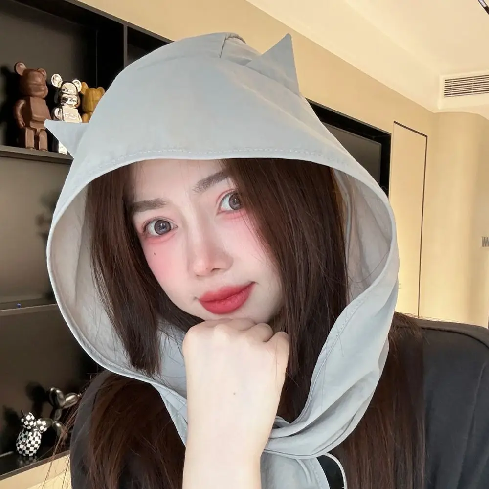 Korean Style Little Devil Horn Headscarf Quick-drying Solid Color Strap Hat Sunscreen Hat Sun Cap Beanie Cap Sports