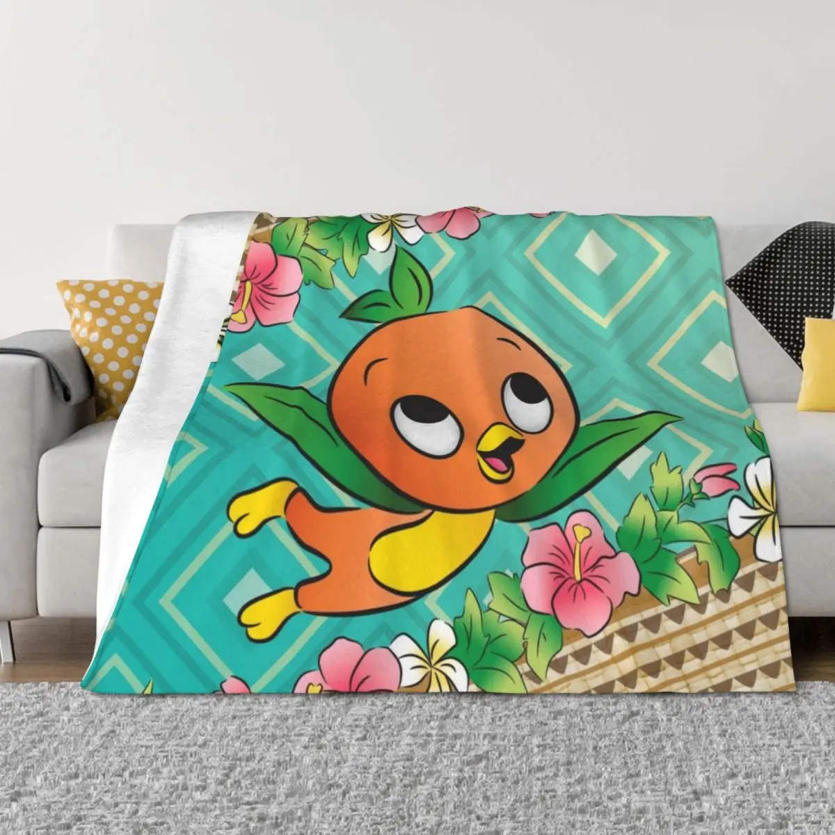Tropical Turq Orange Bird Throw Blanket Decorative Sofa Vintage manga Multi-Purpose Blankets