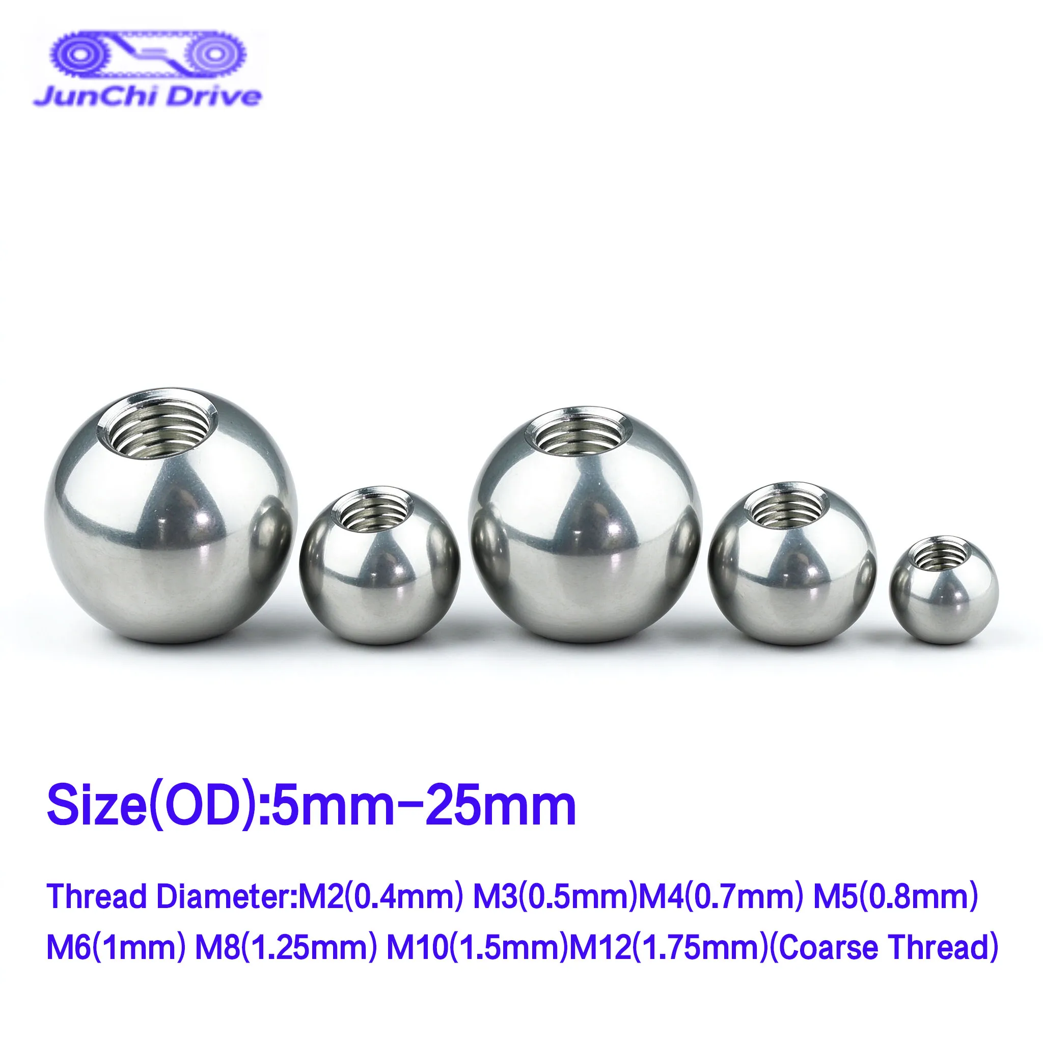 Stainless Steel Metric Thread Half Hole Ball OD 5-25mm Female Thread Blind Hole Beads for Drilling - M2 M3 M4 M5 M6 M8 M10 M12