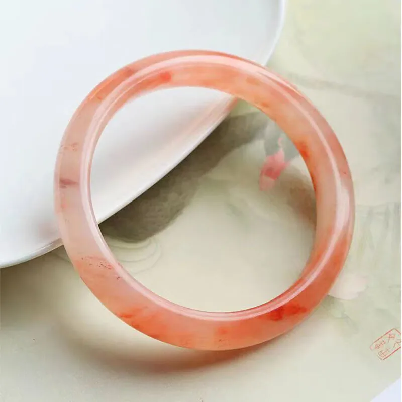 

Golden Silk Jade Pretty Peach Blossom Wine Floating Flower Flat Bar Bracelet Women's Young Chinese Light Luxury Jewelry Gift