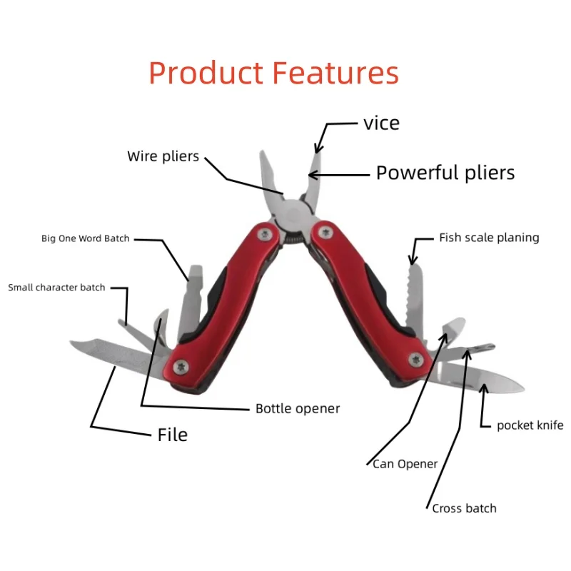 Factory sales Multifunctional Stainless Steel Mini Pliers Foldable Earthquake Bag Pocket Knife 10 Function