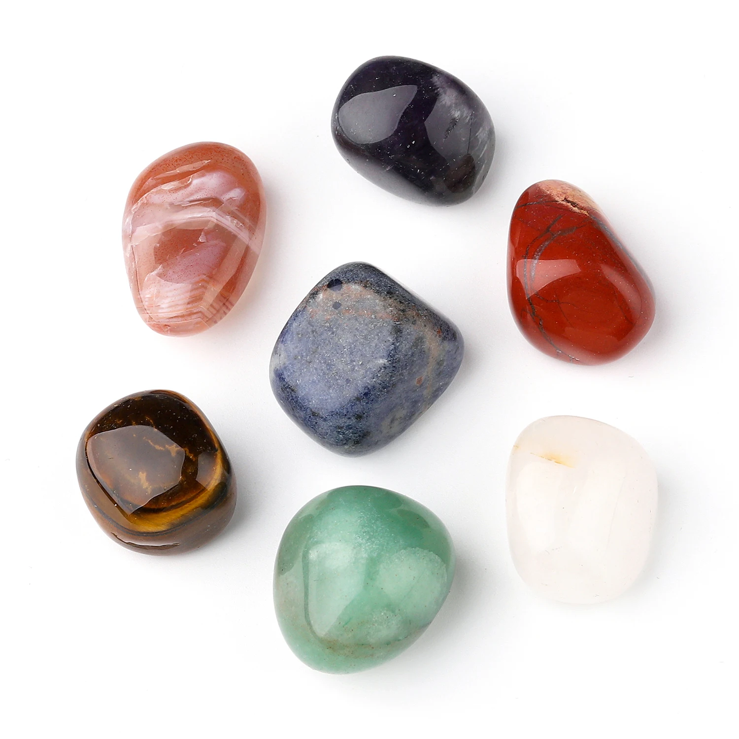 Natural Stone Irregular Shape Seven Chakra Yoga Stone Rolling Stone Beads Without Hole Rose Quartz Cloth Bag For Gift 7pcs 54g