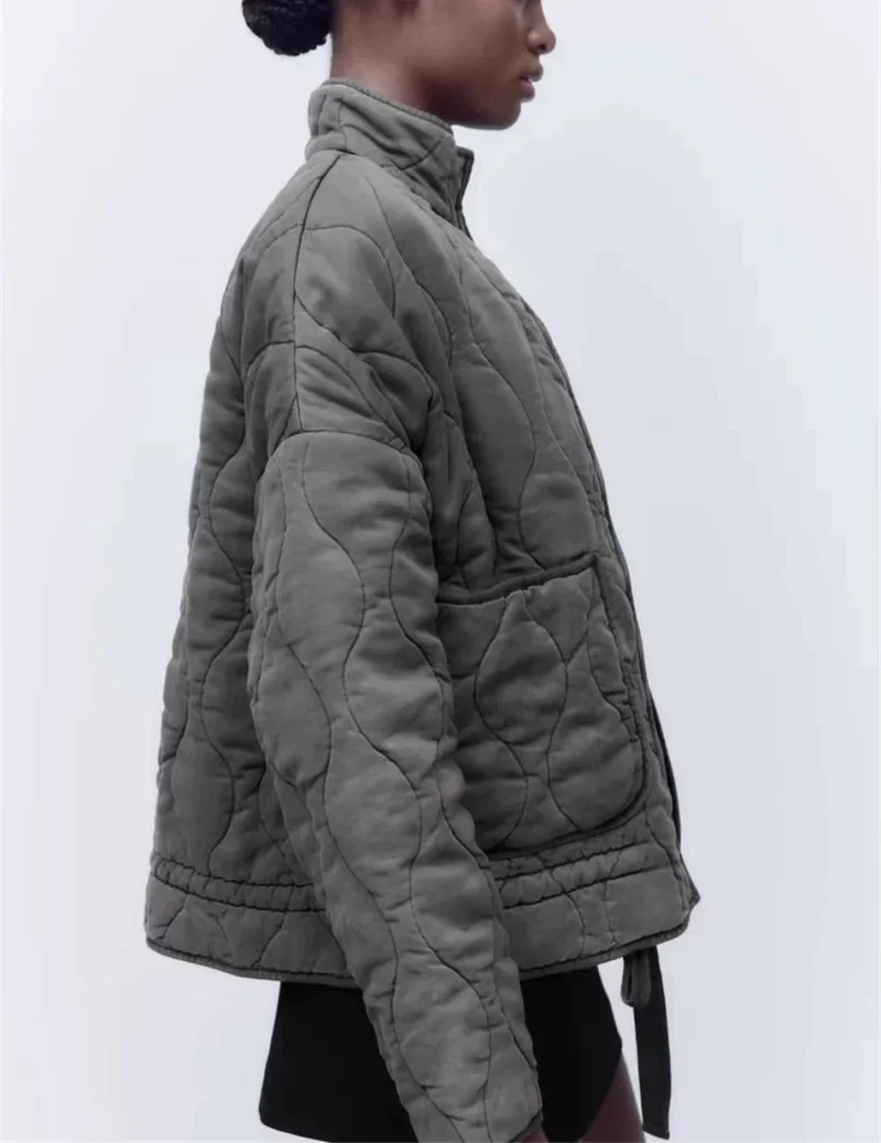 LIBIELIY Cappotto casual imbottito in cotone con tasche grandi e colletto alla coreana trapuntato vintage di nuova moda da donna