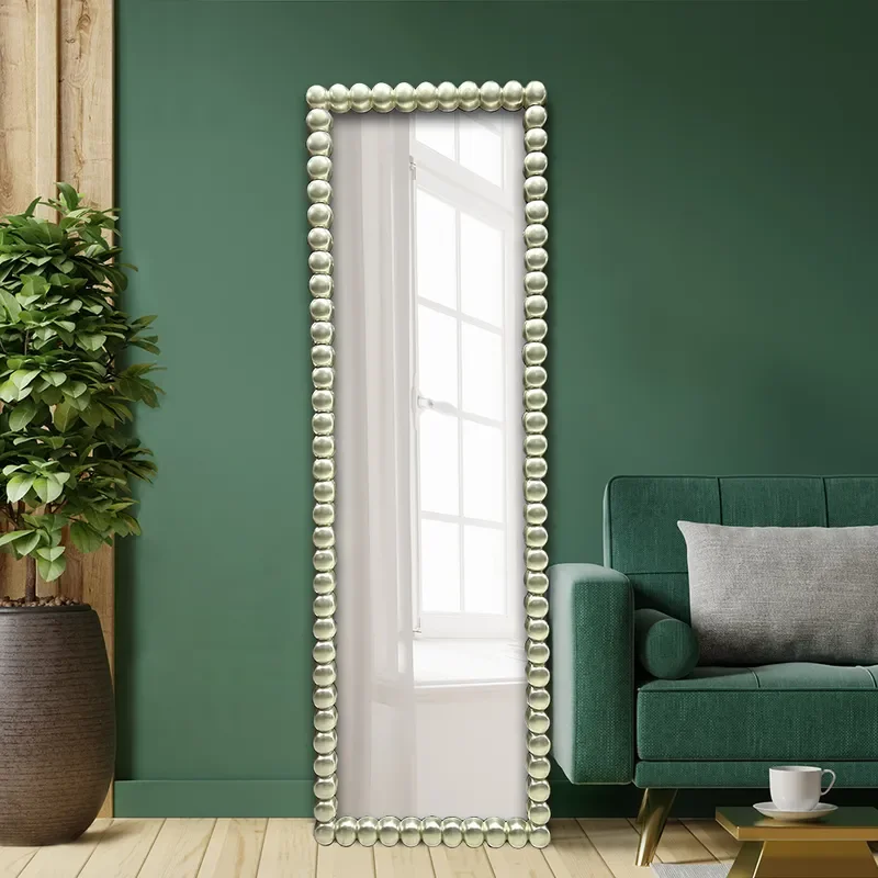 French Bead Full Length Mirror European Retro Wall Mounted Floor Standing Dressing Glass for Home Bedroom Clothing Store
