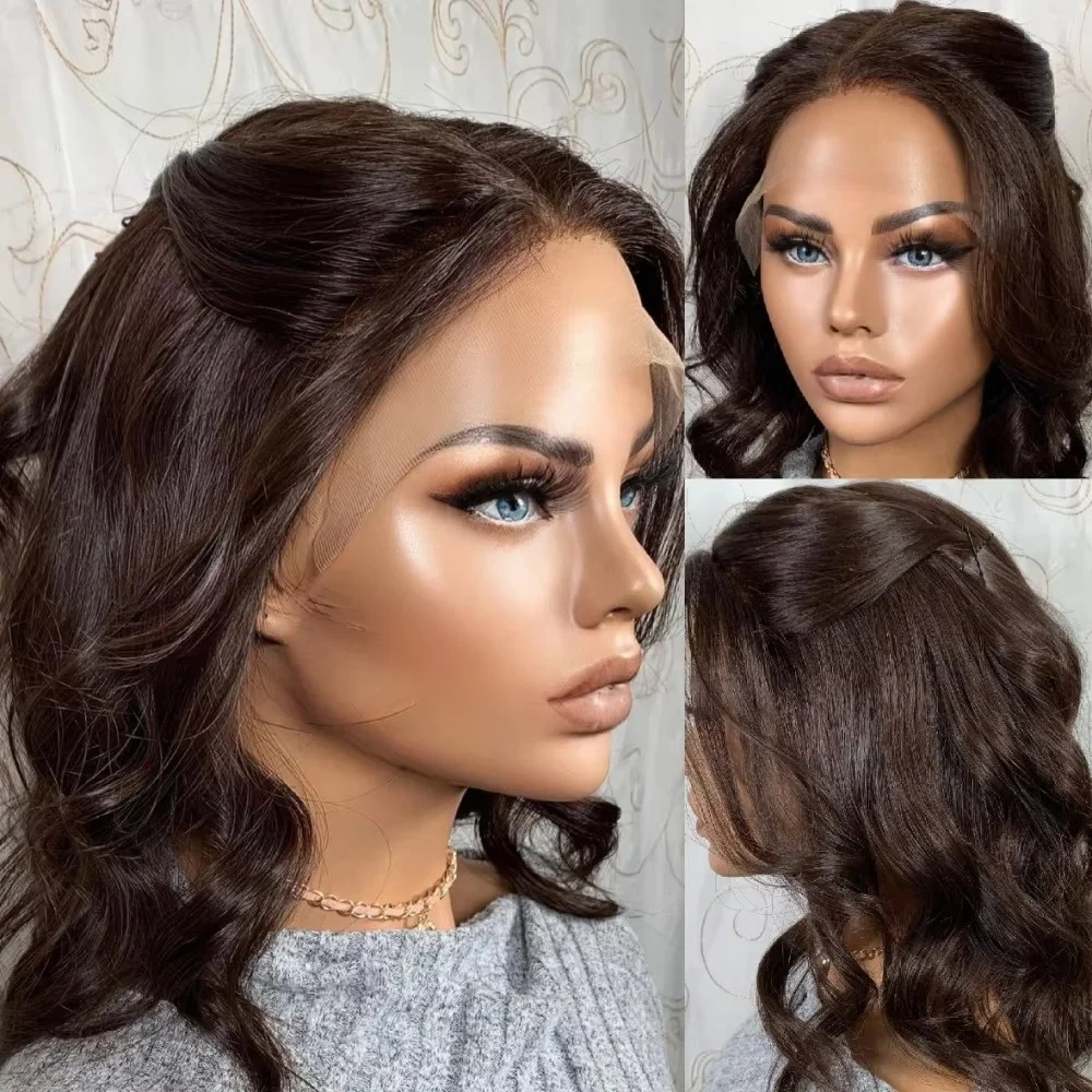 Chestnut Dark Brown Loose Wave Lace Front Wigs 13x4 HD Synthetic Free Part Heat Resistant Halloween Costume Party Daily Cosplay