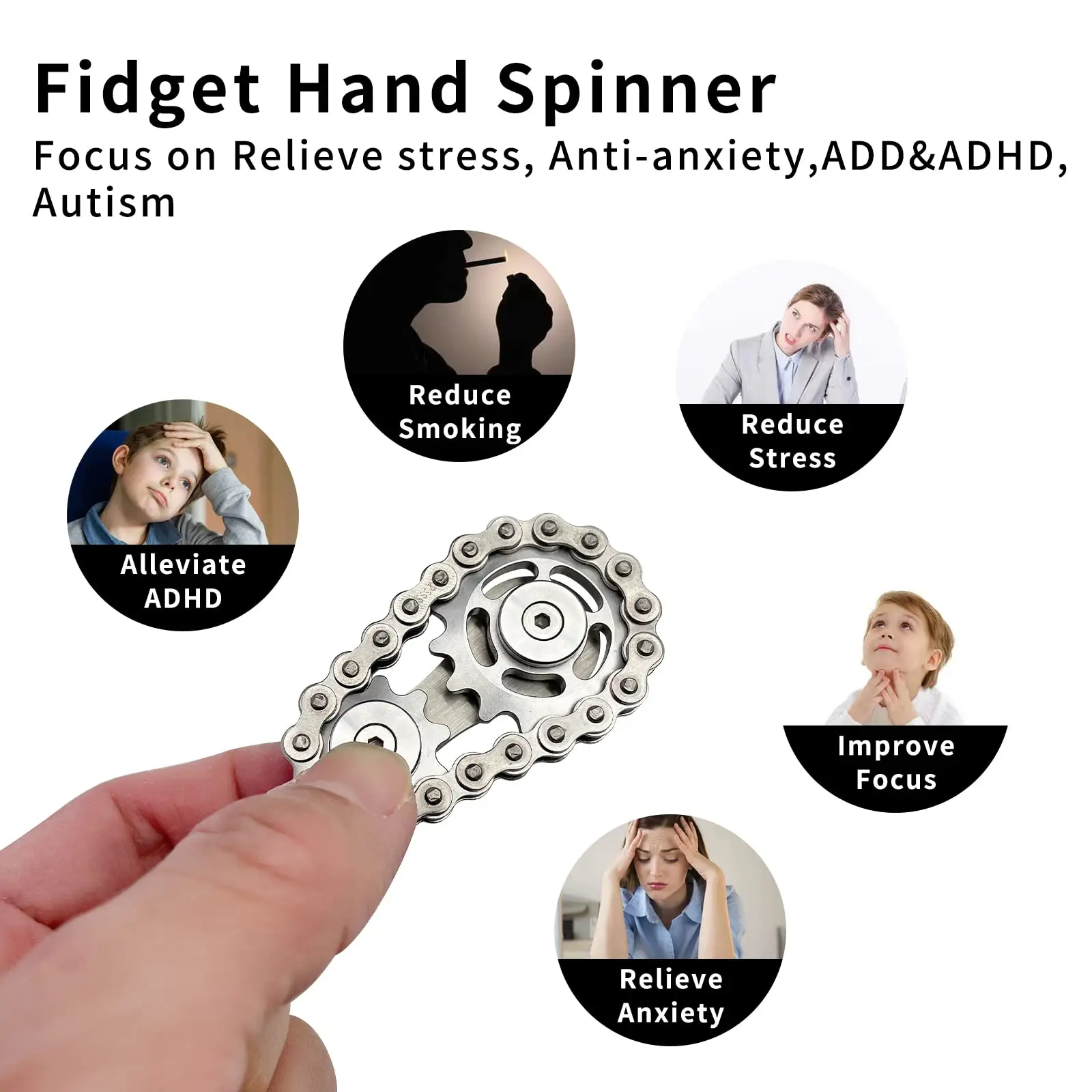 Metall Hand Spinner Kette Zahnrad Metall Zappeln Spinner Erwachsenen edc Zappeln Spielzeug Fokus adhd Werkzeug Büro Stress abbau Spielzeug