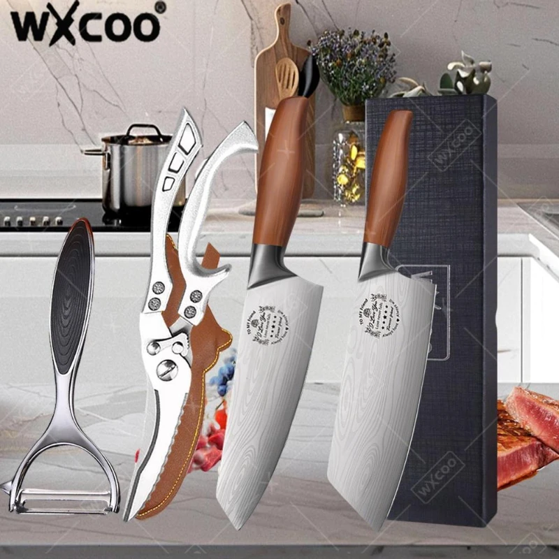 WXCOO 1 ~ 4 Stück professionelles Küchenmesser zum Kochen, Chefbeil, Ausbeinen, Allzweckmesser mit Box, Kochwerkzeug, Edelstahl, Obst