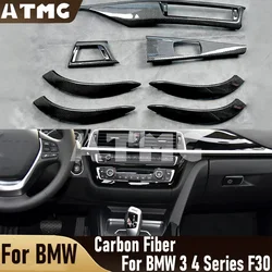 For BMW 3 4 Series F30 Real Carbon Fiber Center Control Panel Gear Shift Panel Inside Door Handle Multimedia Control Cover Trim