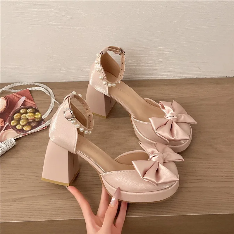 

French Bow Block Heel Mary Jane Shoes Women 2026 New Spring and Summer Sweet Heels